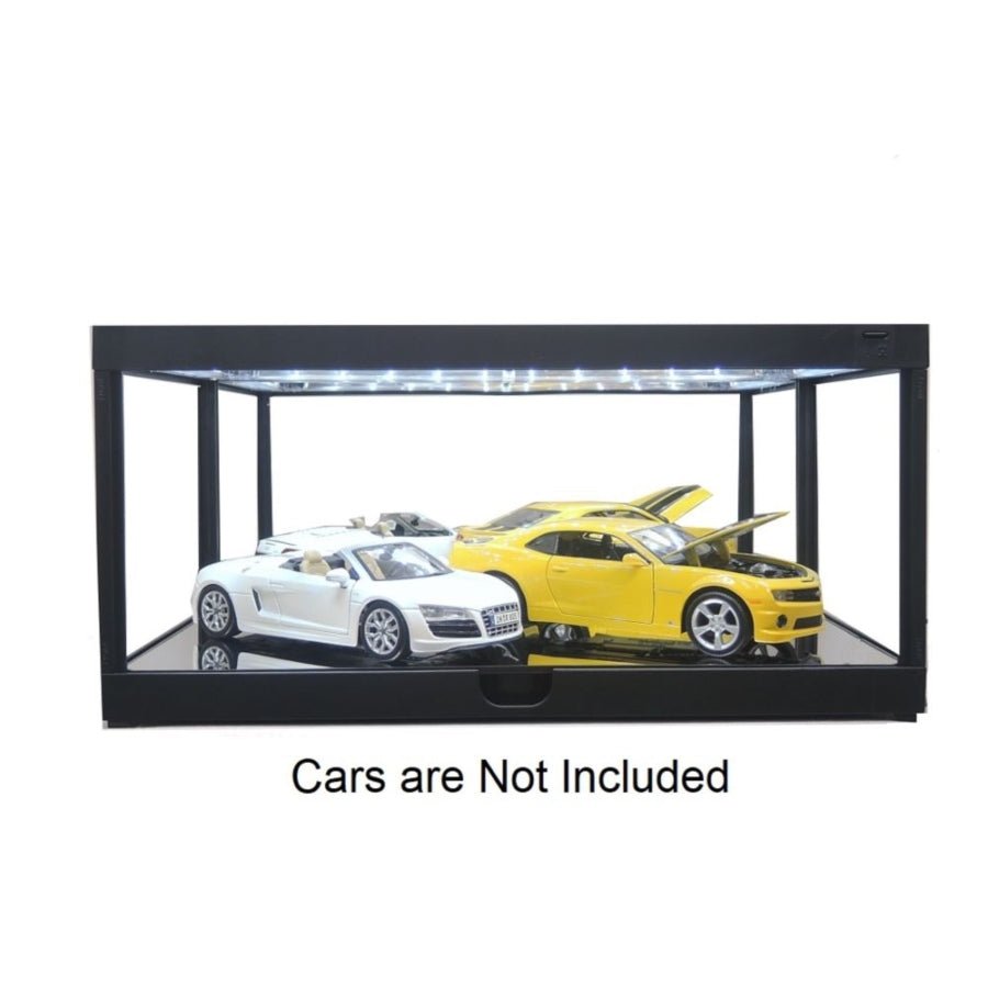 1:18 Black LED Display Case with mirrored back and base (KC7710MBK) – illuminated display for diecast models and collectibles.