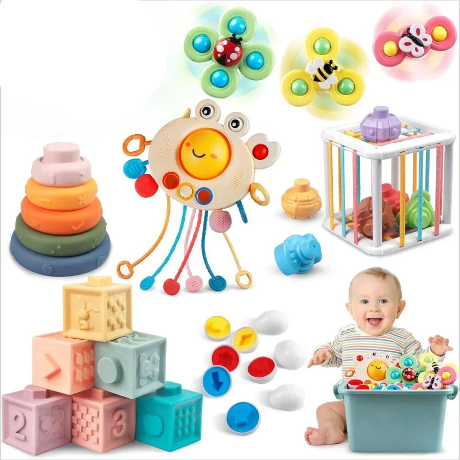 6 in 1 Montessori Toys 28-Piece Set – colourful educational learning toy for toddlers with stacking, sorting & fine motor activities.
