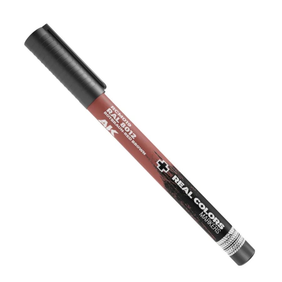 AK Interactive Real Colors RAL 8012 Rotbraun Red Brown acrylic paint marker for model kits and military detailing.