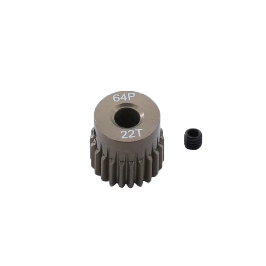 Aluminium Hard Coated 64DP Pinion Gear – precision RC upgrade part for racing and durability.
