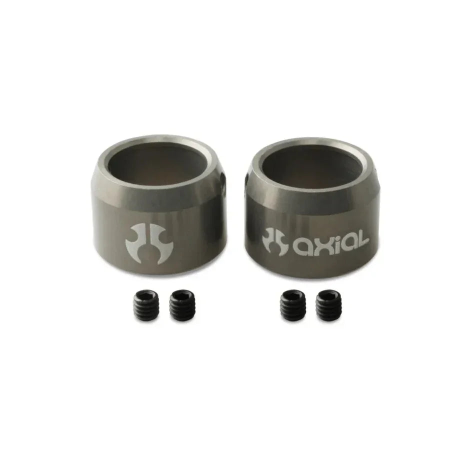 Axial RC car aluminum shock caps with logo and mounting screws, hobby parts for model vehicles