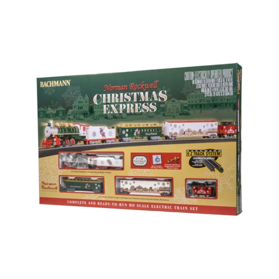 Bachmann Norman Rockwell Christmas Express HO scale electric train set with festive cars and E-Z track