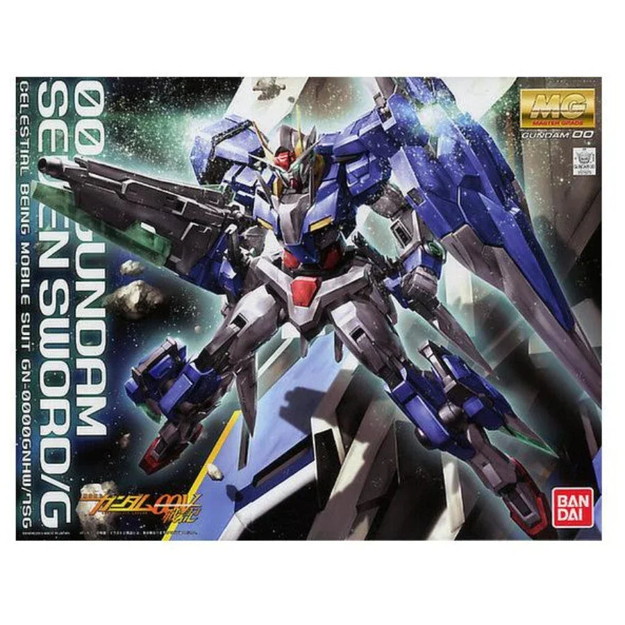 Master Grade 1/100 00 Gundam Seven Sword/G model with multiple sword armaments and open cockpit