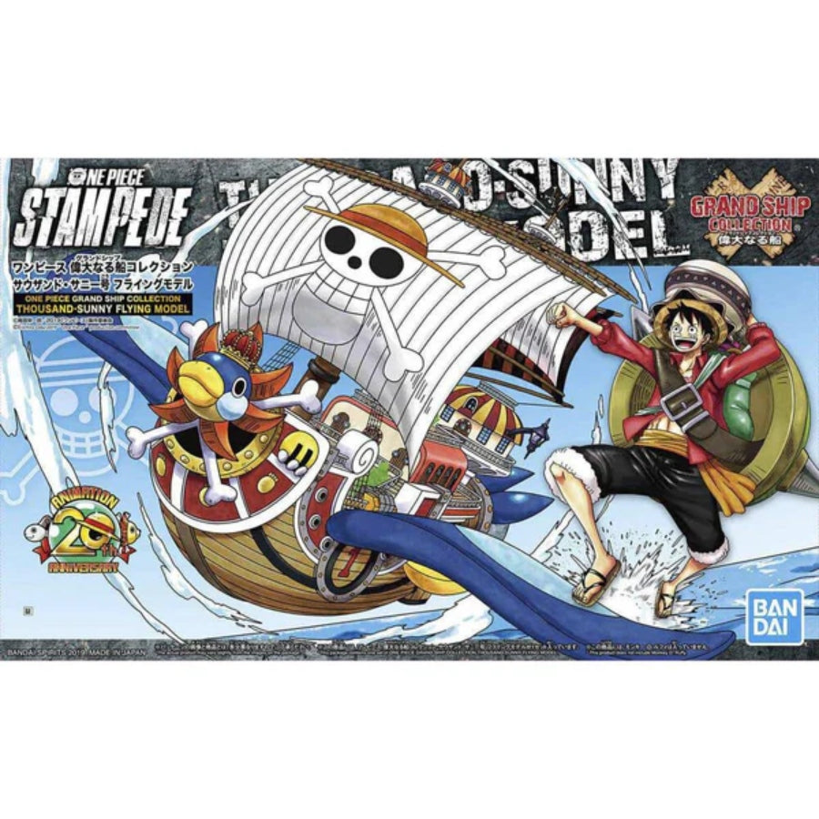 Bandai Grand Ship Collection Thousand Sunny Flying Model kit featuring Emperor Penguin-themed wings and water effects