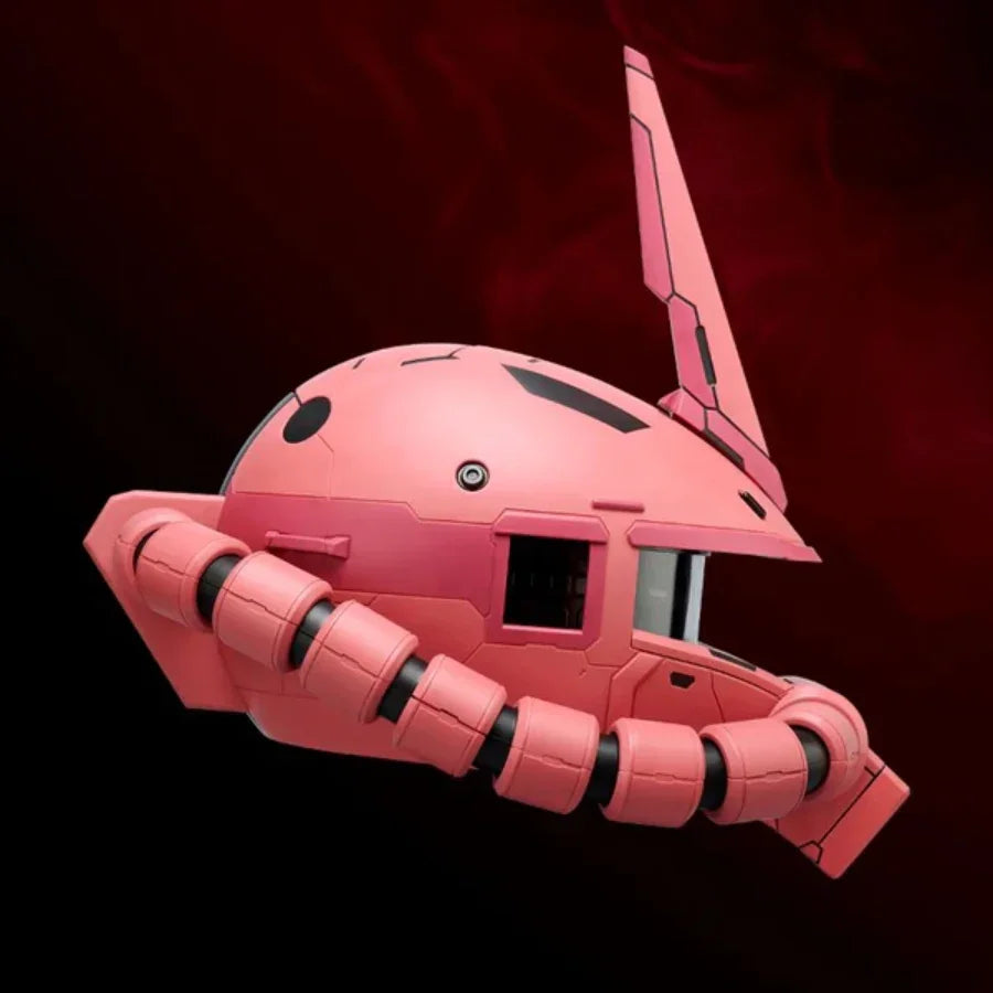 Pink mecha helmet with articulated arms and antenna, ideal for model kit collectors and hobbyists