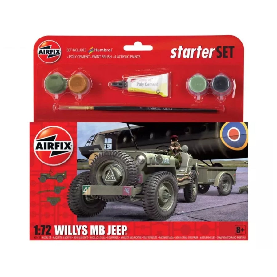 Airfix 1/72 Jeep Mb Scaled Plastic Model Kit Small Starter Set Aussie