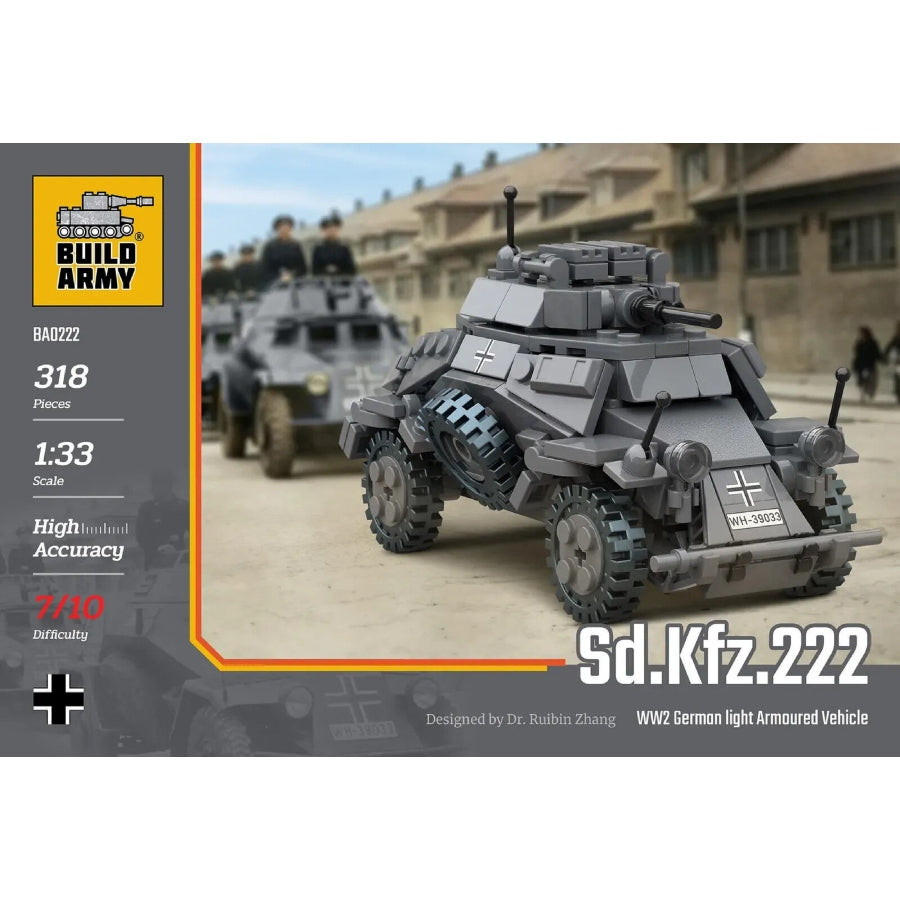 Build Army Sd.Kfz.222 BA0222 – 1:33 scale WWII German armoured reconnaissance car building block model.