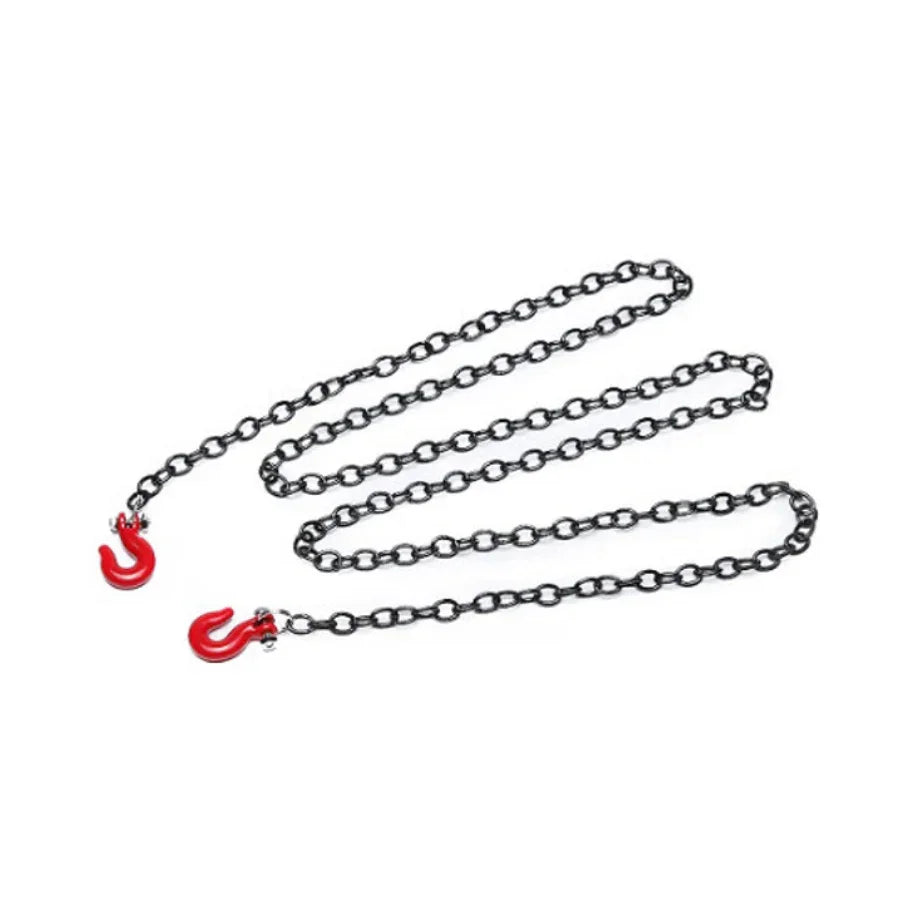 Black metal chain with red hooks for model kits and hobby projects
