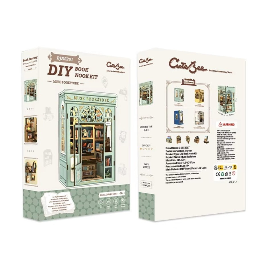 Cutebee Muse Bookstore DIY Book Nook miniature bookshop diorama craft kit.