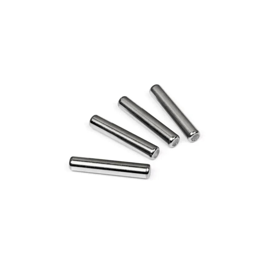 Four shiny metal dowel pins for model kits and hobby projects