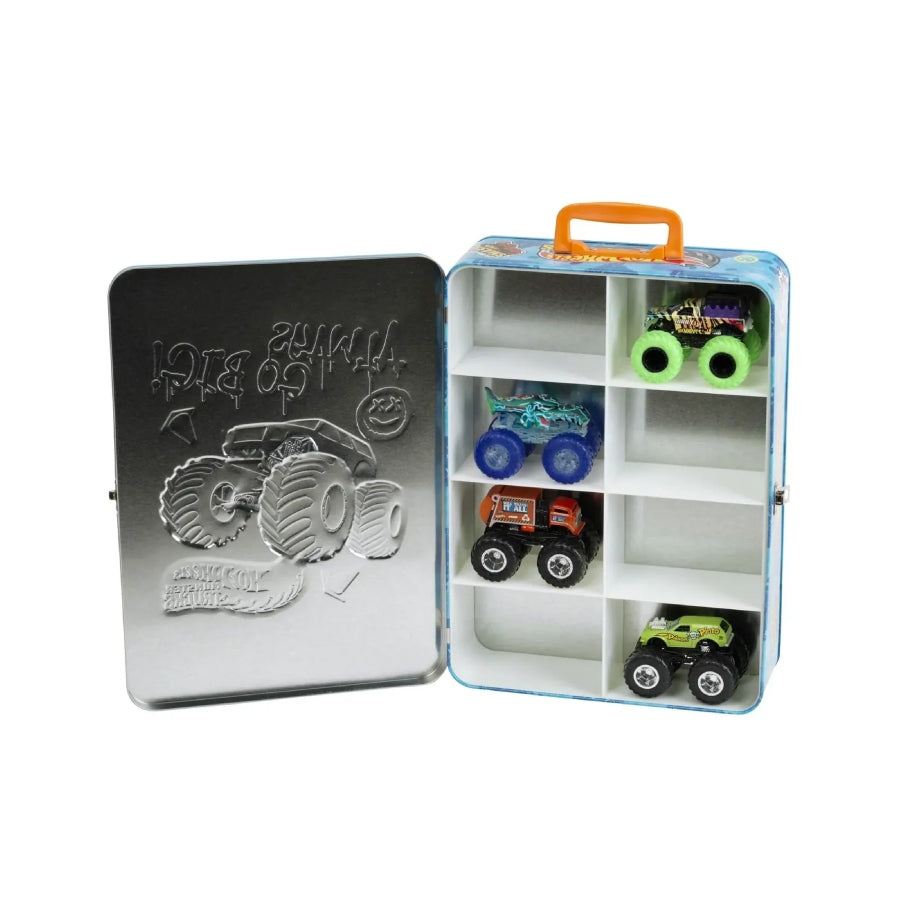 Hot Wheels Monster Trucks Tin Carry Case – metal storage box with carry handle