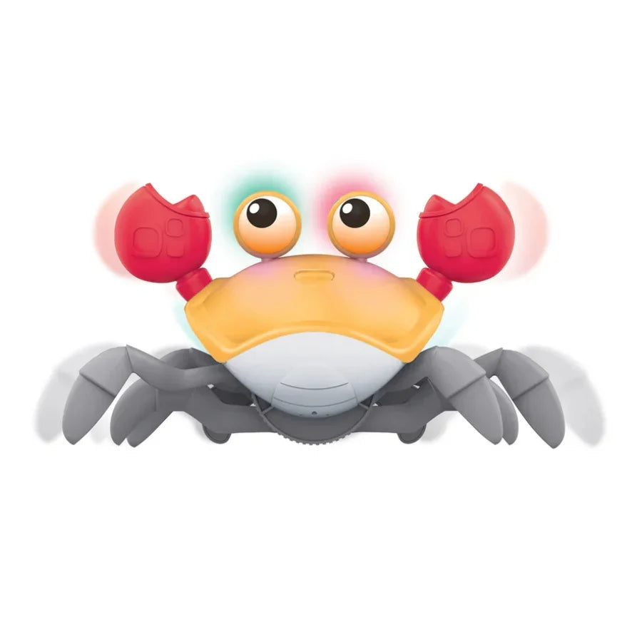 yellow Toy crab with red claws and yellow body on a white background