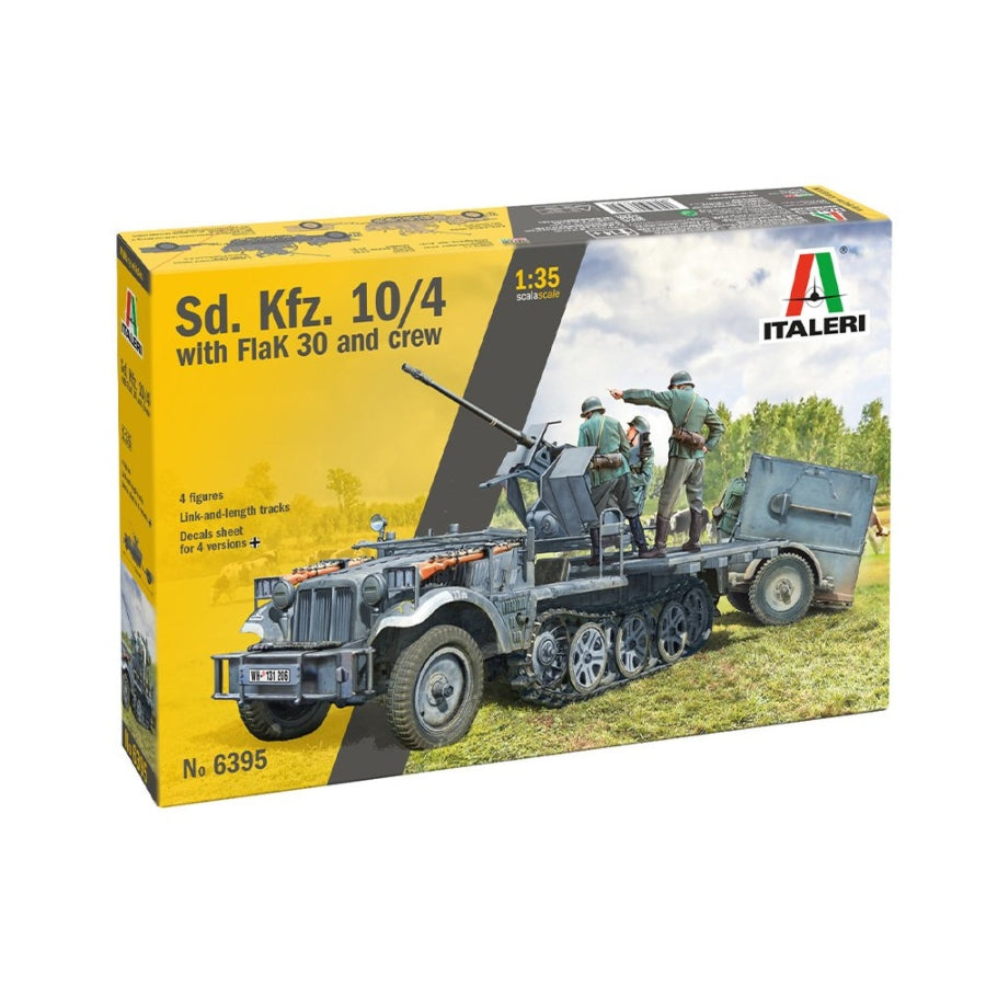Italeri 1:35 Sd.Kfz. 10/4 half-track with FlaK 30 gun mounted, unpainted sprues and crew figures