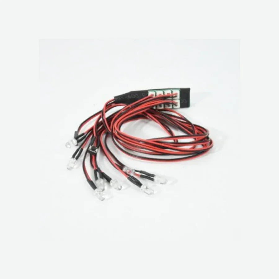 LED lights with red and black wires for model kits and electronics projects