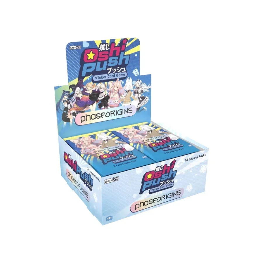 Oshi Push VTuber Card Game Gen One retail booster display box with anime characters
