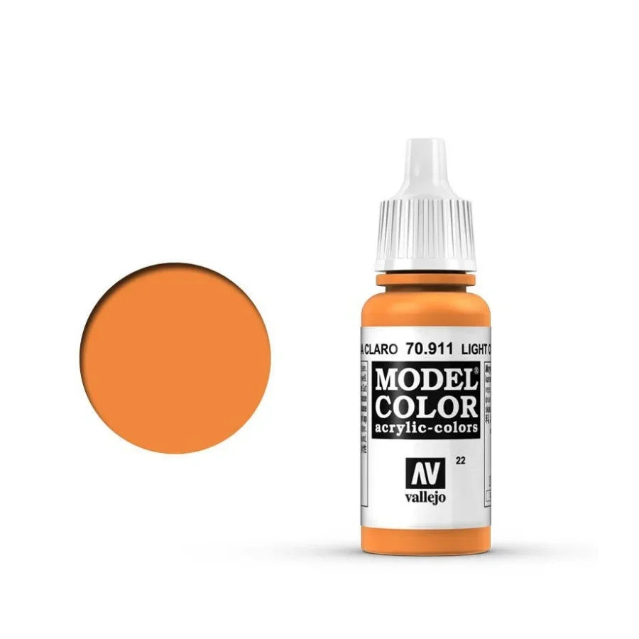 Vallejo Model Color acrylic paint in Light Orange, shade 70.911, perfect for model kits and hobby projects.