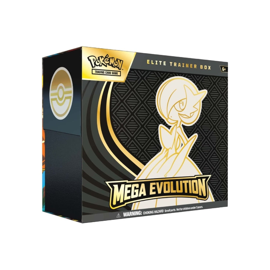 Pokémon TCG Mega Evolution Elite Trainer Box – trading card game set with boosters, sleeves, dice, and accessories.