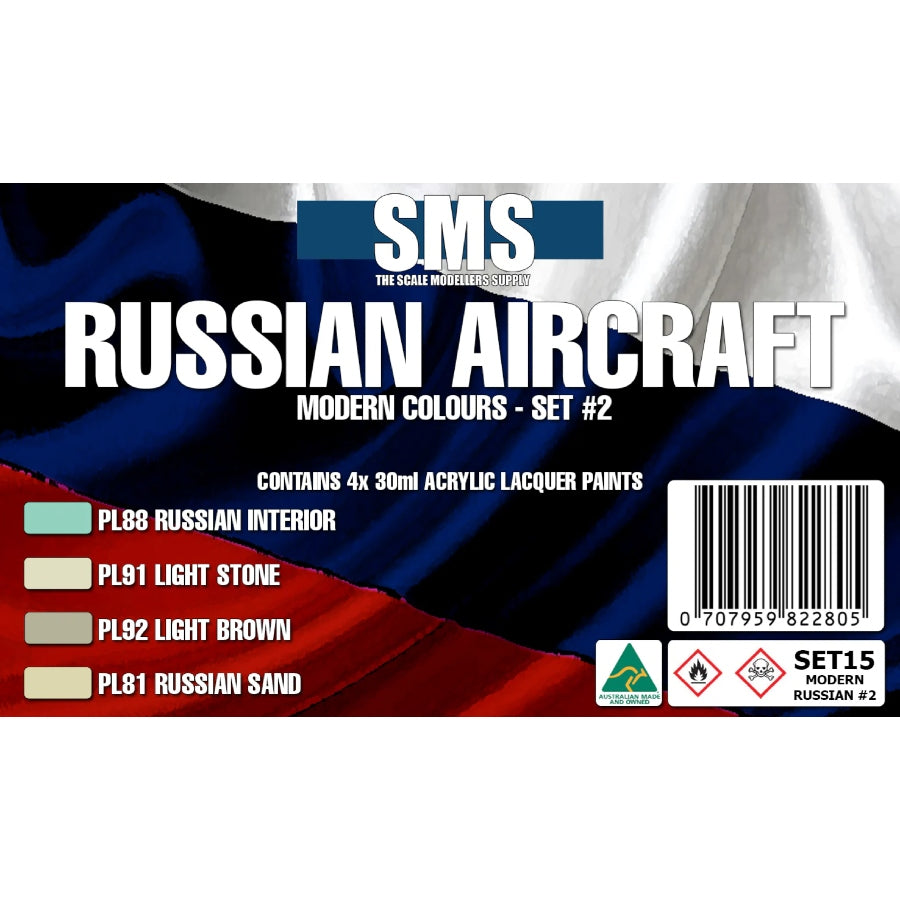 SMS Modern Russian Aircraft #2 Colour Set (SET15) – lacquer paint set for scale model aircraft.