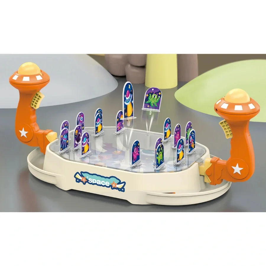 Space-themed kids game with UFO launchers and alien targets for fun indoor play