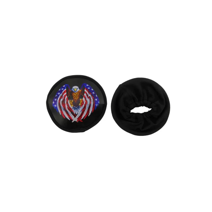 Eagle-themed hair ties with American flag design, black fabric, patriotic style