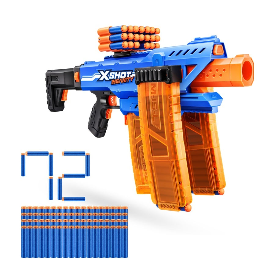 Zuru XSHOT Insanity Motorised Clip Blaster AZT36786 with high-capacity clip and foam darts