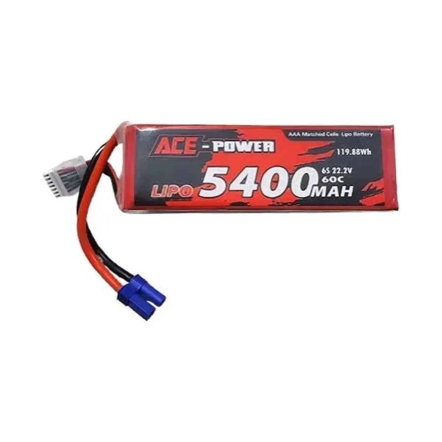 Ace Power 6S 5400 mAh 60C soft‑case LiPo battery pack with EC5 plug for RC applications