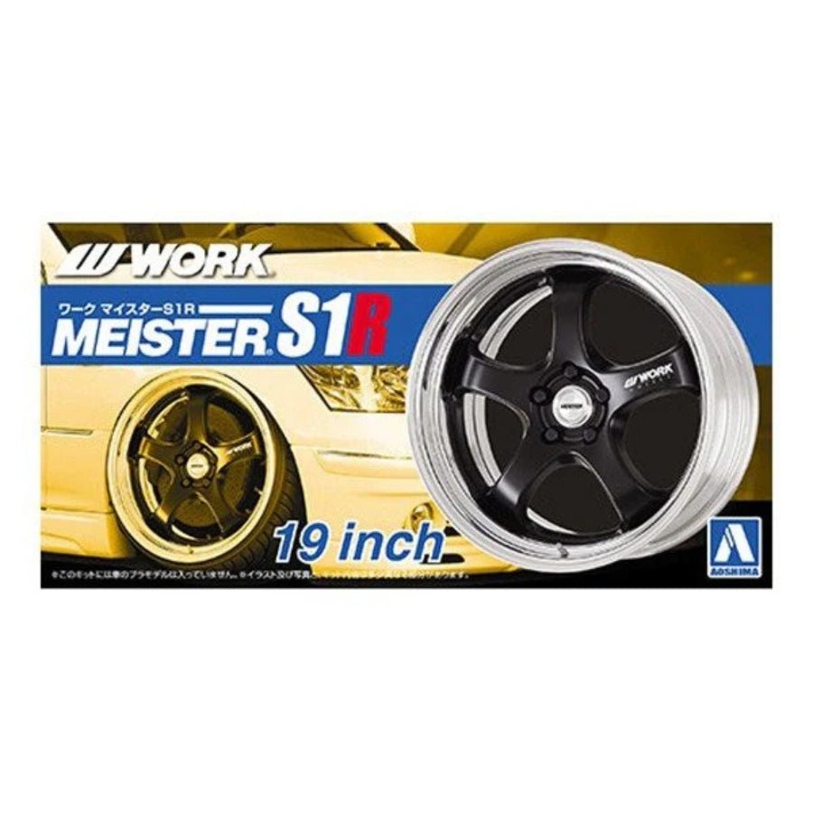 Aoshima 1/24 WORK MEISTER S1R 19″ scale model car wheel and tyre set A005245.