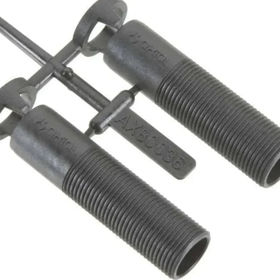 Black plastic model kit parts with threaded barrels and AX80036 marking, for scale model assembly