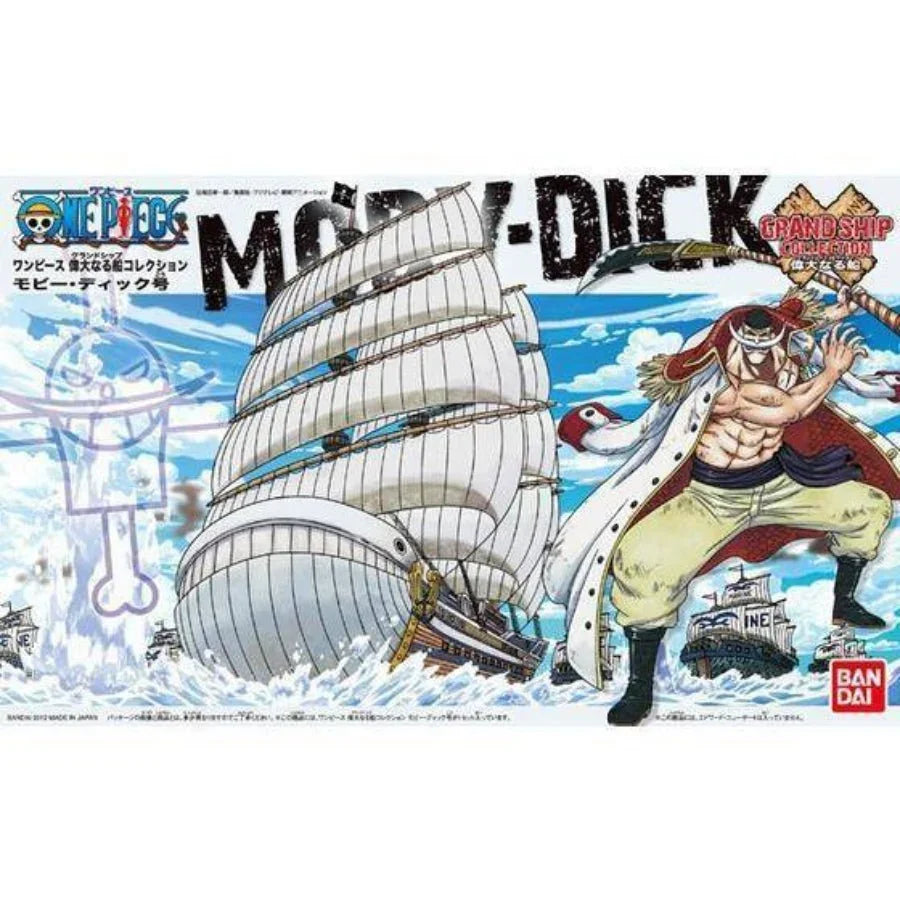 Bandai Grand Ship Collection Moby Dick model kit with whale bow and sails, Whitebeard Pirates’ flagship from One Piece anime