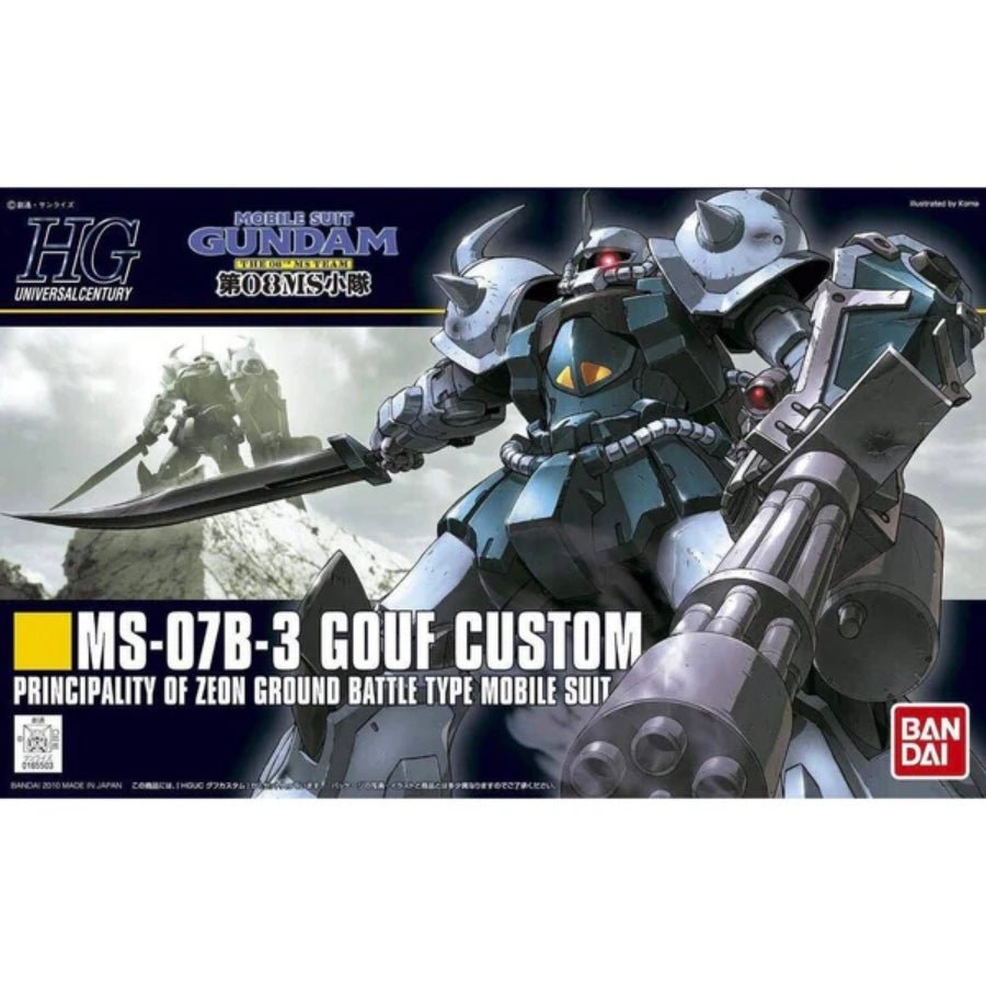 Bandai HGUC 1/144 Gouf Custom – MS-07B-3 Zeon mobile suit model kit with Gatling Shield and Heat Saber.