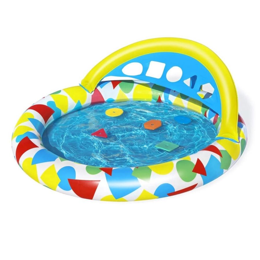 Bestway Lil Splash n Learn Baby Pool – colourful toddler splash pool with soft inflatable base and interactive water sprayers.