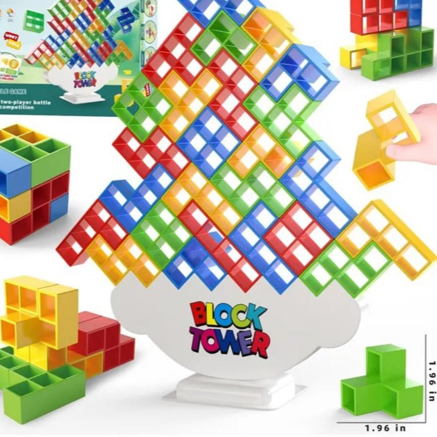 Block Tower Game – classic family stacking toy promoting balance, coordination, and teamwork for kids and adults.