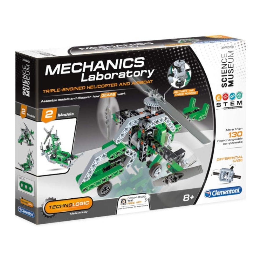 Clementoni Mechanics Laboratory Helicopter and Airboat CLE75032 – STEM educational building kit for kids.