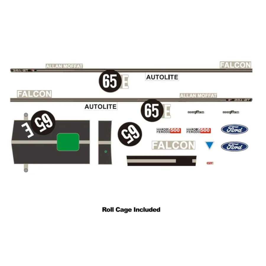 DDA 1:24 #65E XY Ford Bathurst Decal Kit with Roll Cage – Set of 6