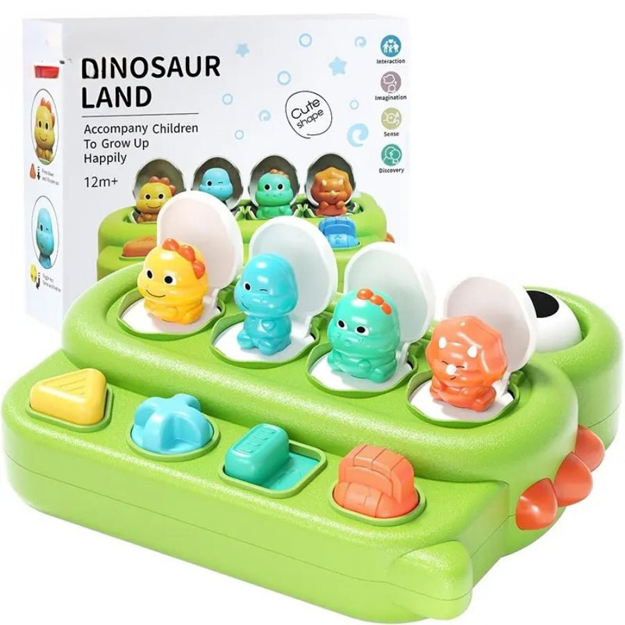 Dinosaur Land Pop Up Toy for Kids – interactive educational dinosaur game promoting fine motor skills, coordination, and imaginative learning play.