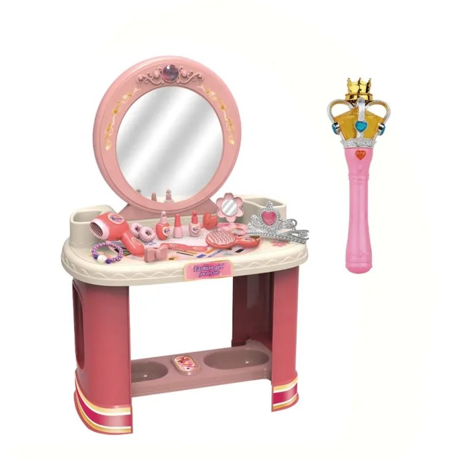 Fashion Girl Beautiful Table – kids’ pretend vanity play set with mirror and toy beauty accessories for imaginative playtime.