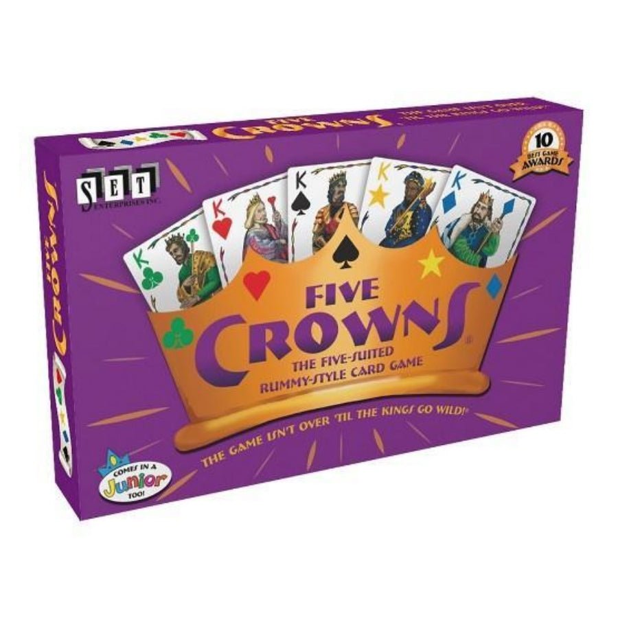 Five Crowns Card Game – award-winning rummy-style card game for families, featuring five suits, easy-to-learn gameplay, and compact portable box.