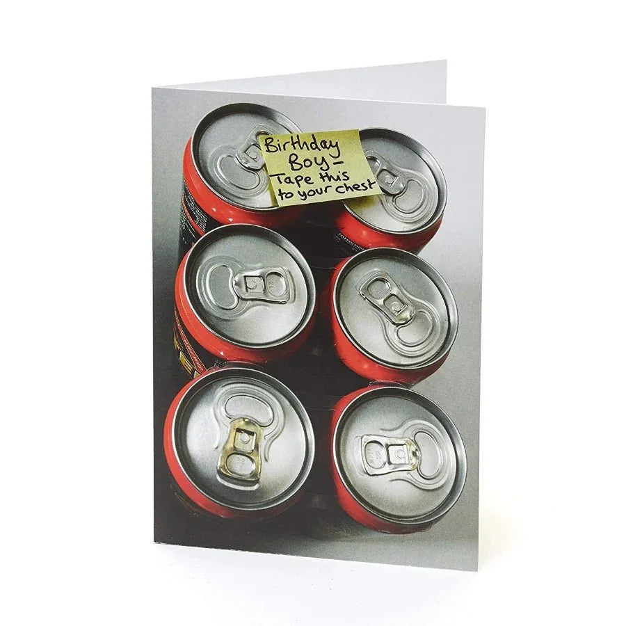 Funny Birthday Card – “Birthday Boys, Tape This to Your Chest” Six-Pack Gag