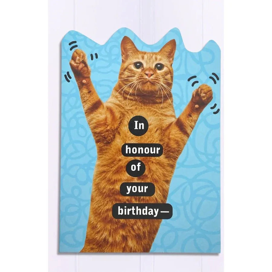 Funny Cat Birthday Card – “In Honour of Your Birthday – Jazz Hand”