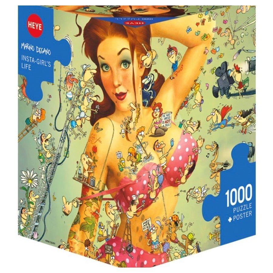 Heye Marino Degano Insta-Girl’s Life 1000 piece jigsaw puzzle box featuring colourful cartoon social media artwork.