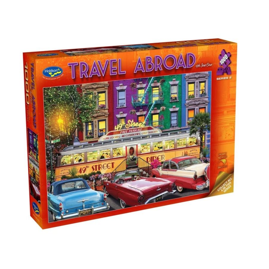 Holdson Travel Abroad Diner 1000 piece retro American jigsaw puzzle.