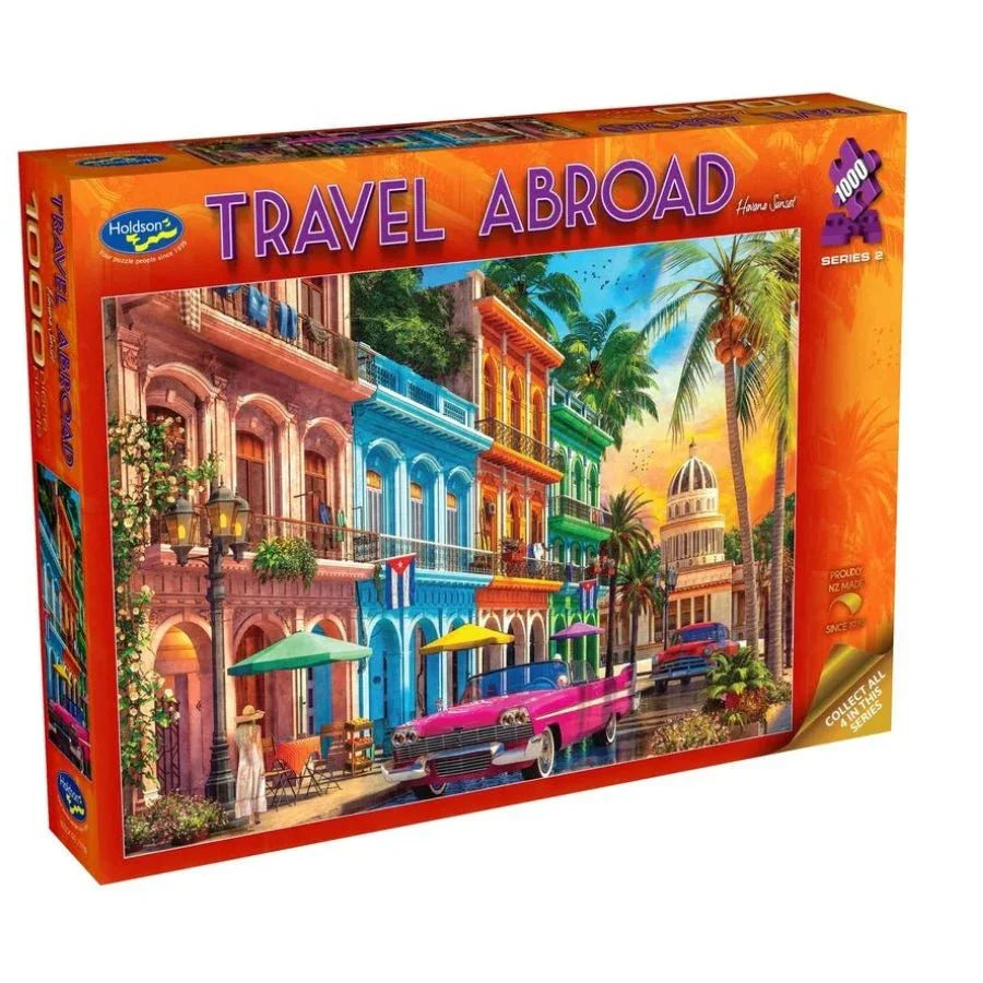 Holdson Havana Sunset 1000 piece scenic travel jigsaw puzzle with classic cars.