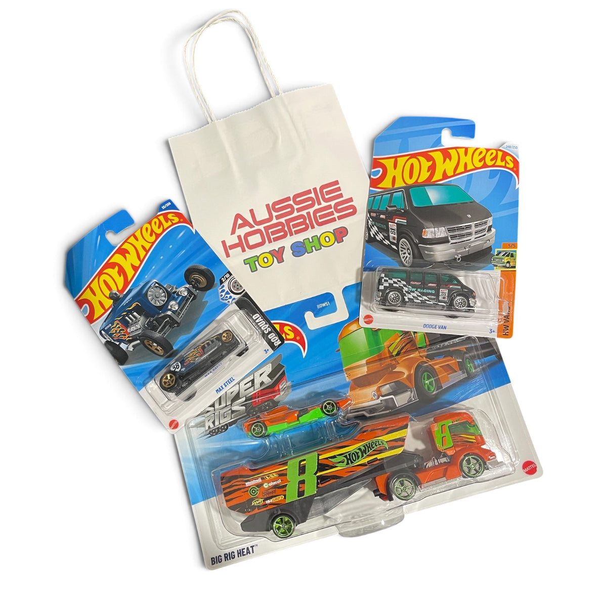 Hot Wheels Super Rig hauler with 2 basic die-cast cars bundle