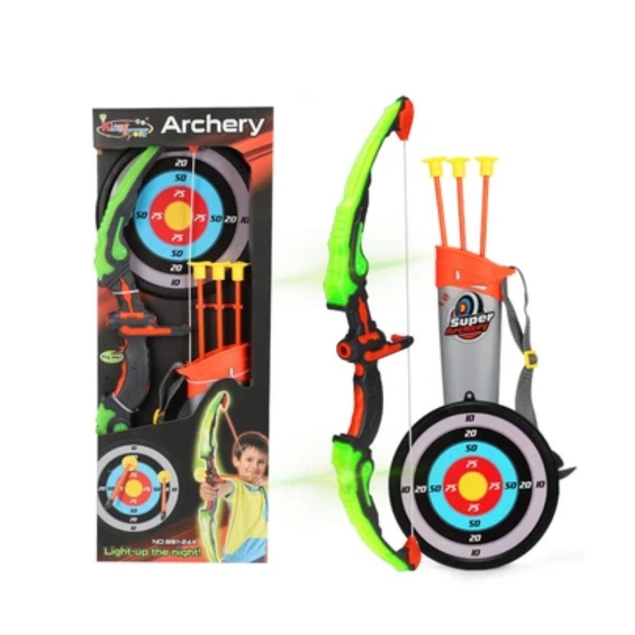 Kids Archery Set Luminous Bow Outdoor Toy (Green) – safe kids’ archery set with glow-in-the-dark bow, suction arrows, and target board.