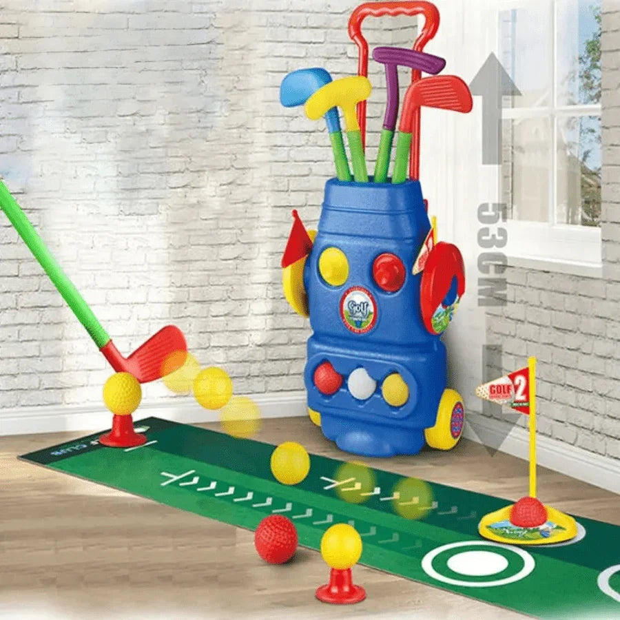 Kids Golf Caddy Set – colourful children’s mini golf toy with rolling caddy, clubs, and balls for indoor and outdoor active play.