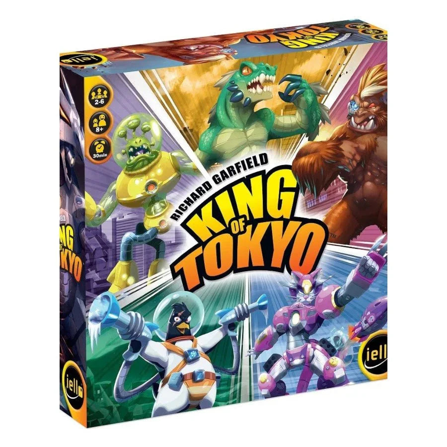 King of Tokyo board game box featuring colorful monsters and robots in dynamic action poses.