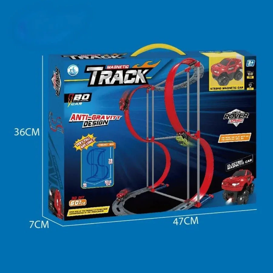 Magnetic Track Building Set for Kids – creative STEM learning toy with magnetic track pieces for building, connecting, and racing fun.