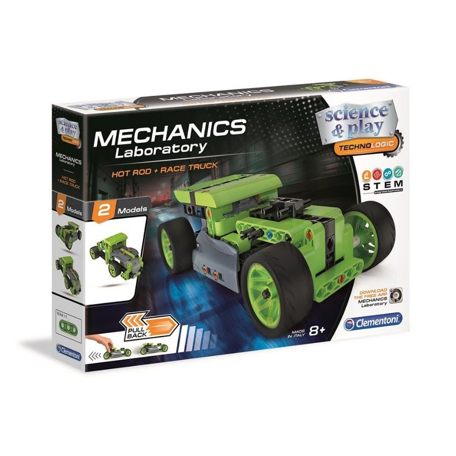 Mech Lab Hot Rod Pullback car STEM engineering build and race kit.