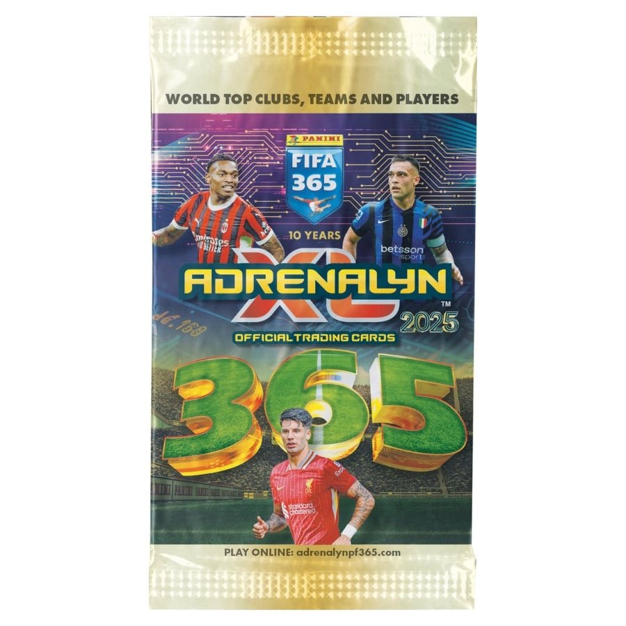 Panini FIFA 365 Adrenalyn XL 2025 soccer trading cards booster pack.