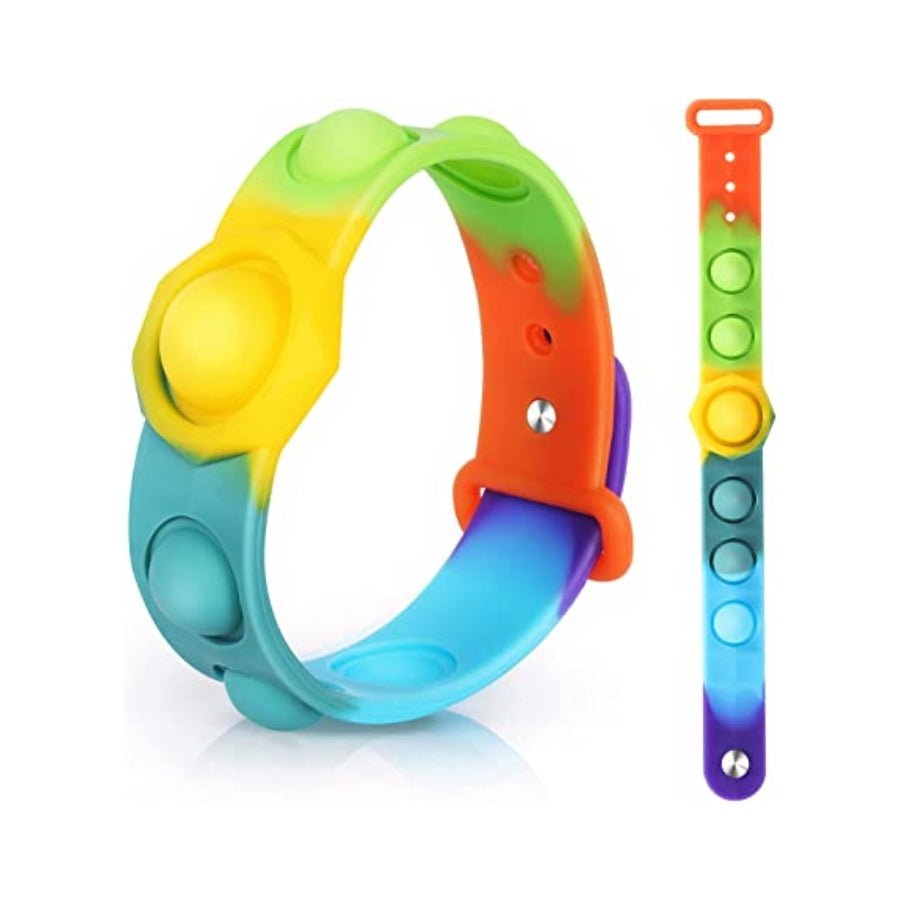 Rainbow Pop Bracelet Fidget Toy – colourful silicone sensory bracelet with pop bubbles for relaxation and stress relief.